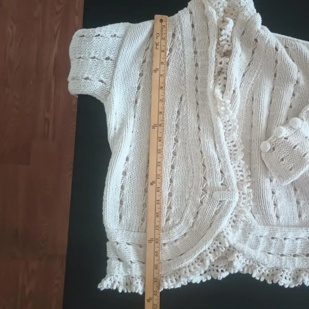 VINTAGE RICO HAND KNITS WOMEN'S CARDIGAN CREAM ONE BUTTON 100% COTTON SIZE S - Picture 4 of 6
